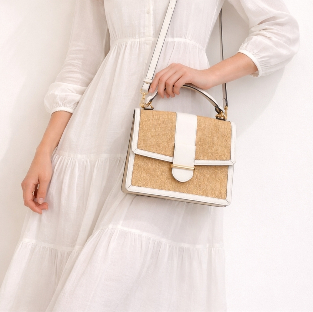 ALDO Straw Satchel with White Trim - Women’s Crossbody